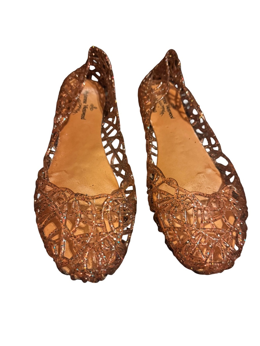 Clear Glitter Cutout Ballet Flats Jellies - Vivienne Westwood - Rose Gold